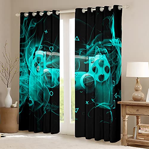 Kids Gamer Window Treatments Teens Gamepad Bedroom for Boys Girls Video Game Controller Curtain Youth Games Console Window Drapes Blue Black Room Decor W46*L54 - Image 2