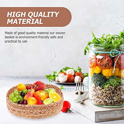 Angoily Rodada Rattan Tecido Cesta De Frutas De Vime Artesanal de Alimentos Bandeja Organizador Titu