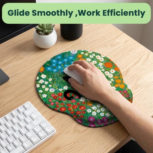 Image of ZORBES Ergonomic Mouse Pad with Wrist Support, Black Cat Floral Memory Foam Wrist Rest Mouse Pad, Non-Slip Base Smooth Surface Desk Mat for Office, Gaming & Home Workspace