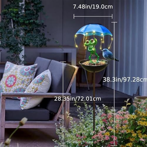 Mangeoire à oiseaux en métal robuste et grenouille solaire décorative - 3