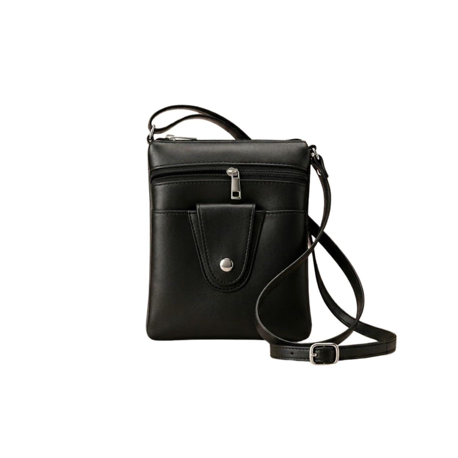 Black Leather Sling Bag Crossbody Shoulder Bag for Women | Compact Travel Side Bag with Multiple Zipper Pockets | Stylish Office Daily Use Messenger Bag-image-23