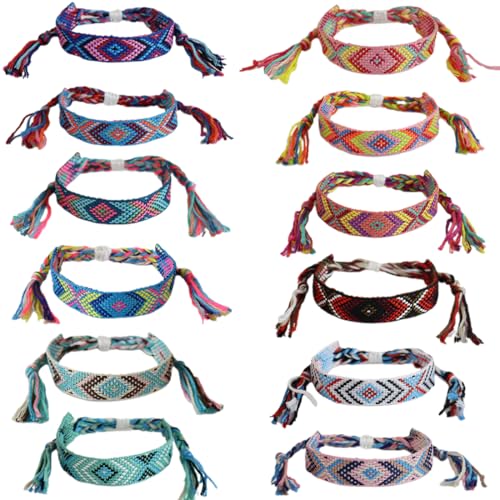 WIRZUL 12 pulseras trenzadas coloridas hechas a mano, pulseras de la amistad coloridas para mujeres y hombres, juego de pulseras bohemias ajustables, regalo para niños, niñas y niños (A)