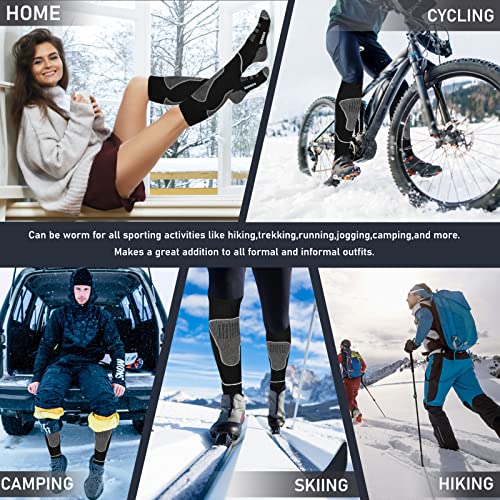 Image of Merino Wool Ski Socks 2 Pairs, Thermal Knee High Warm Socks for Snowboarding, Hiking, Cold Weather, Snow, Hunting