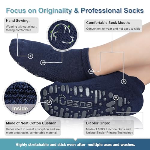 Image of Muezna Non Slip Yoga Socks for Women, Anti-Skid Pilates, Barre, Hospital Socks with Grips, Size 5-10