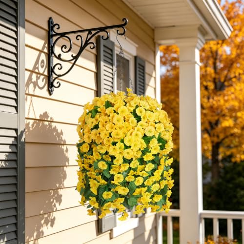 Image of Ammyoo Artificial Faux Hanging Flowers Basket for Fall Outdoor Decor