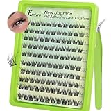 Kmilro Self Adhesive Eyelashes 10-14mm Wispy Lash Clusters Pre-Glued No Glue Needed Reusable Waterproof Press on Lashes for Natural Look 110Pcs with Tweezers Easy Apply Beginner Friendly Kit