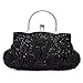 Chichitop Beaded Sequin Design Flower Evening Purse Large Clutch Bag,Black