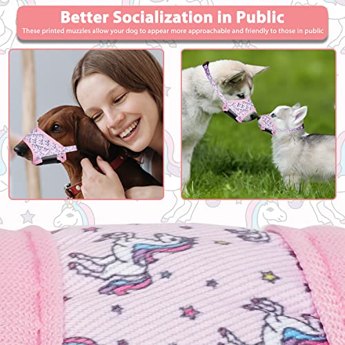 Image of LUCKYPAW Dog Muzzle Anti Biting Barking and Chewing with Comfortable Mesh Soft Fabric and Adjustable Strap, Suitable for Small, Medium and Large Dogs(Pink Unicone,S)