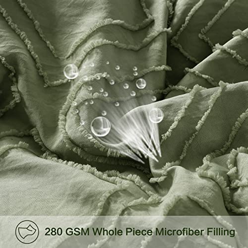 Easeland 3 Pieces Tufted Comforter Set Queen,Soft Warm Jacquard Shabby Chic Duvet Sets For Summer,Boho Lightweight Fluffy Textured Down Alternative Bedding Set,88×88In,Sage Green #TOP2
