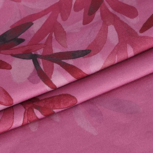 2023 Summer Casual T Shirts Womens Fashion Leaf Print Side Slit Button Tops Loose Fit Short Sleeve Crew Neck Beach Blouse Red #TOP6