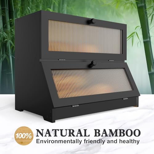 Lohasok BREAD BOXES Double Layer Bamboo Bread Box thumb #2
