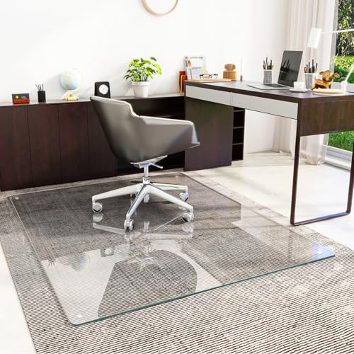 [Tempered Glass] 46" x 55" Glass Chair Mat, Heavy Duty Hard Floor Mat with Round Corner and Polished Edge, Office Chair Mat for Carpet Office Home Hardwood Floor Desk - Thumbnail 2