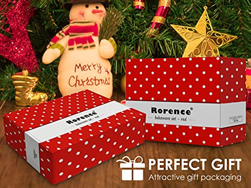 Rorence Nonstick Steel Bakeware Set: Cookie Sheet, Rectangular Cake Pan, 2 Round Cake Pans, Muffin Pan, Loaf Pan & Cooling Rack - Set Of 7 - Red #TOP6