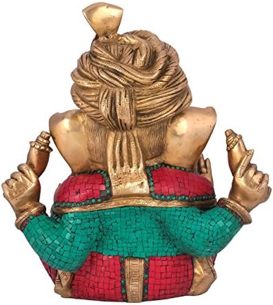 craftvatika 18" Large Cap Ganesha Ganesh Statue Inlay Brass (Ganesh Vakratunda, Vinayak, Lambodar, Ganpati, Gajanan) Religious Gift