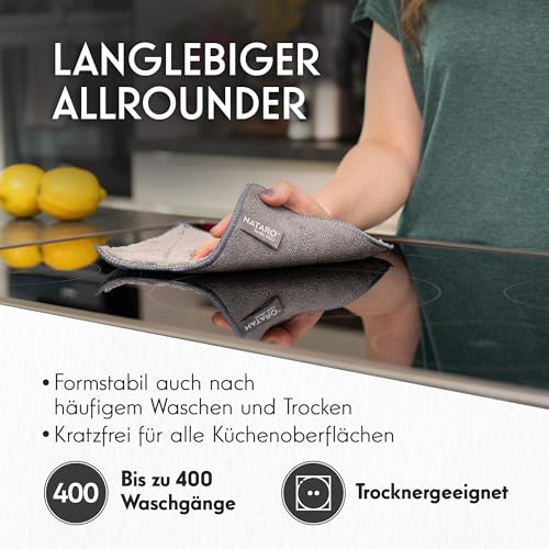 NATARO® 6 Stück Spülix Duo Premium Spültücher waschbar – Microfaser Spüllappen für Ihre Küche, Geschirr extrem fett- und schmutzlösend, extra saugfähig, Mikrofasertuch grau ca. 24x19 cm