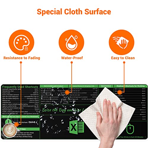 Probtis Large Excel Shortcut Mouse Pad, Extended Office Mouse Pad With Stitched Edges, Waterproof, Non-Slip Base Keyboard Mats For Desk, Xl Giant Mouse Pads For Desk, 31.5”X11.8”, Geek Gifts #TOP25
