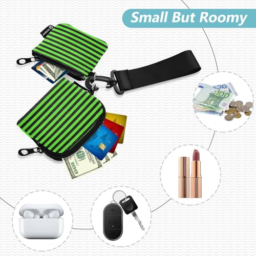 Green Black Strips Women's Coin Wallet Card Holder Large Capacity Wristlet Wallet Key Holder with Zipper Coin Pocket for Work Travel 2 Pcs para Meter tarjetas de credito2