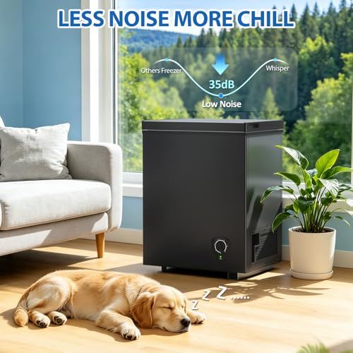 Image of Deep 3.5 Cu.ft Freezer Top Door with Basket, 7 Temperature Control, Chest Freezer for Home Kitchen Office Dorm Apartment Indoor Use, Black