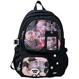 Linda mochila Itabag – Kawaii Coquette Bookbag Ita Bolsa de ombro Y2k Harajuku Mochila Cutecore Daypack, Preto, Medium, Y2k Kawaii Itabag Jk Mochila Lolita Bag