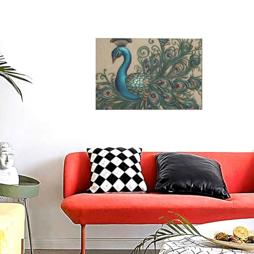 Affiche peinture paon pour décoration murale salon et chambre