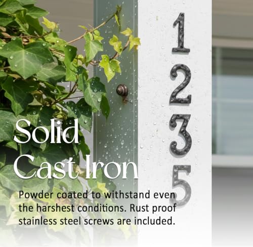 Image of NACH House Numbers for Outside, 4 inch Black Address Numbers for House - Number 5 - Rustic Numbers for Outside with Mounting Hardware