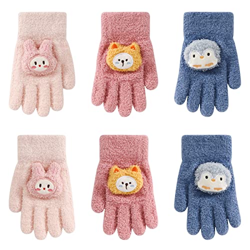 3 Pares Guantes Invierno para Niños Manoplas Mágicos Mitones de Punto Guantes de Dedo Completo Elásticas Guantes Gruesos para Bebe Niños Niñas de 5 a 10 Años, Patrón de animales Cover