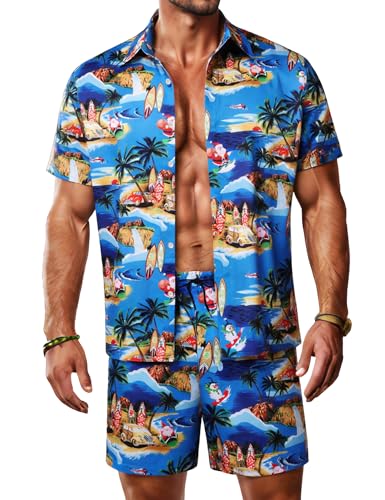 JoZorro Adult Santa Outfit Set - Short Sleeved Shorts Set Warm Suit Tracksuit Hawaiian Tropical Christmas Shirt Santa Clothing for Men