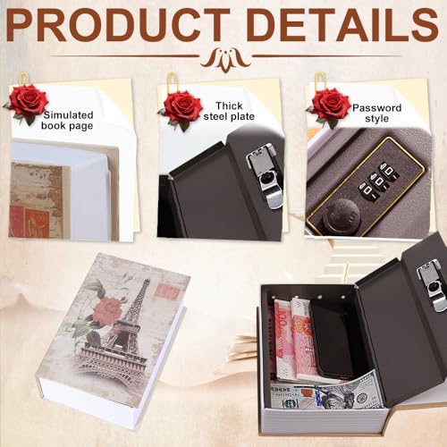 Buchtresor mit Zahlenschloss, Buchsafe Tresor, 24 x 16 x 6cm Umleitungsbuch Versteckter Safe, Ablagebuch Safe Aufbewahrungsbox für Schlüssel, Geld, Schmuck und Wertsachen (Pariser Turm Stil)