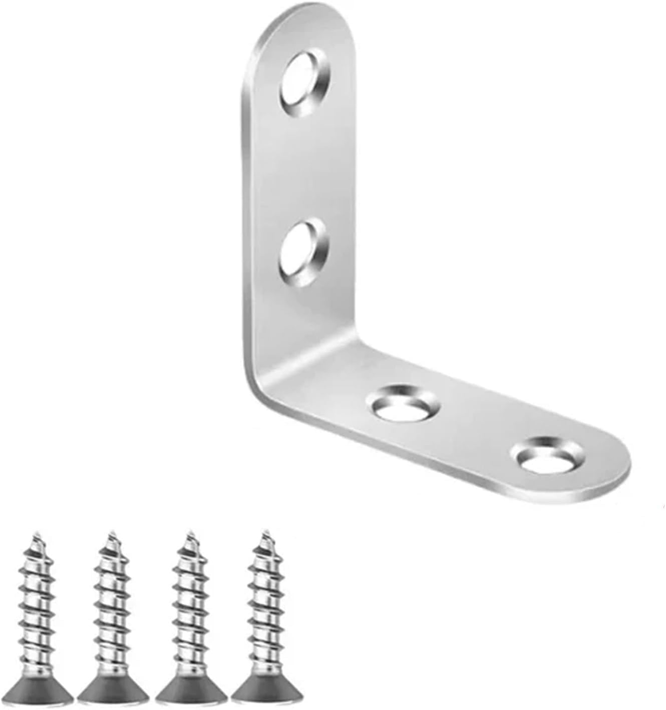 L Brackets Stainless Steel with Screws Cabinet Corner Brace Joint Fastener Wood Screens Shelf Furniture Hardware(1set-16x40mm)