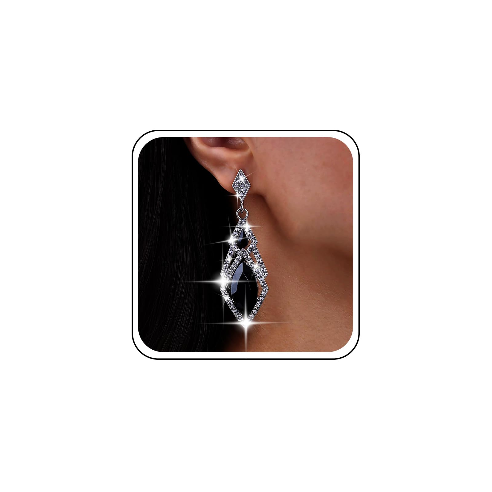 Atentuyi Boho Boda Pendientes De Diamantes De Imitación Negro Gota De Cristal Pendientes Colgantes Borla De Plata De La Cadena De Pendientes Largos Cz Stud Pendientes De Novia Novias