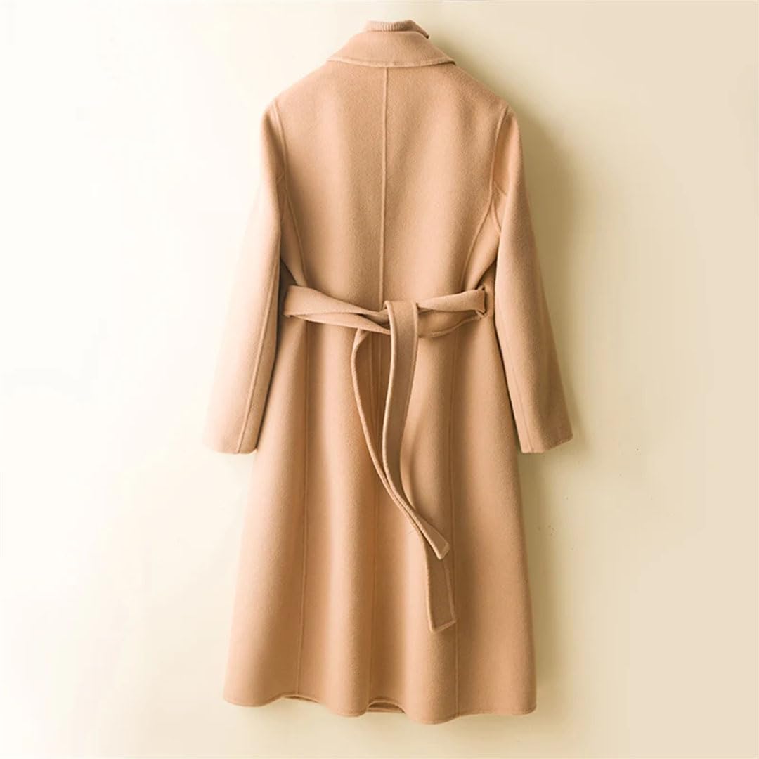 Gabardina larga de lana para mujer, de lana merino, a la moda, con solapa, cinturón, abrigo grueso coreano