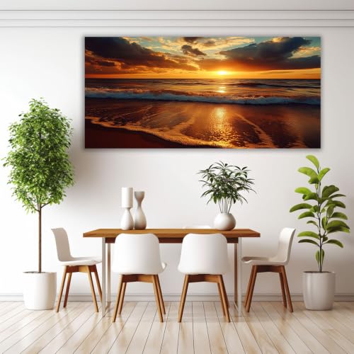 Peinture dorée coucher de soleil tableau plage WIKEO salon - 4