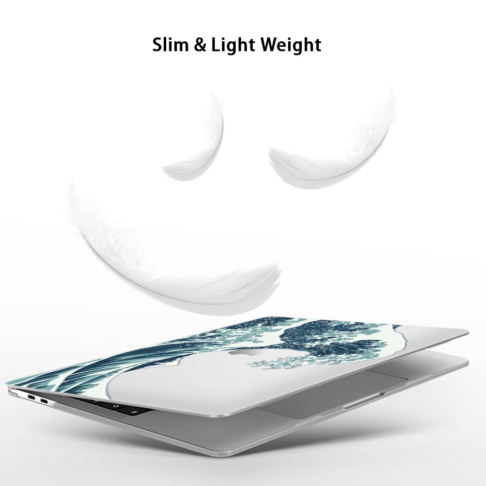 MUSHUI 4 in 1 Custodia per MacBook Air 13 Pollici 2020 2019 2018 Modello A2337 M1/A2179/A1932, Plastica Case Rigida & Tastiera Cover & Proteggi Schermo per MacBook Air 13,3 Pollici, Onde Giapponesi