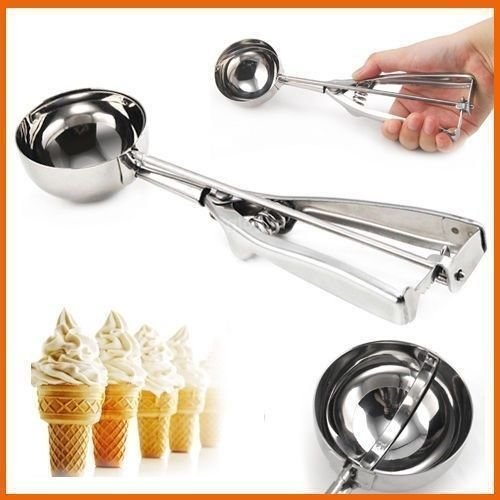 Mobhada Stainless Steel Ice Cream Scoop Multi Use Food Spoon (Silver Medium)