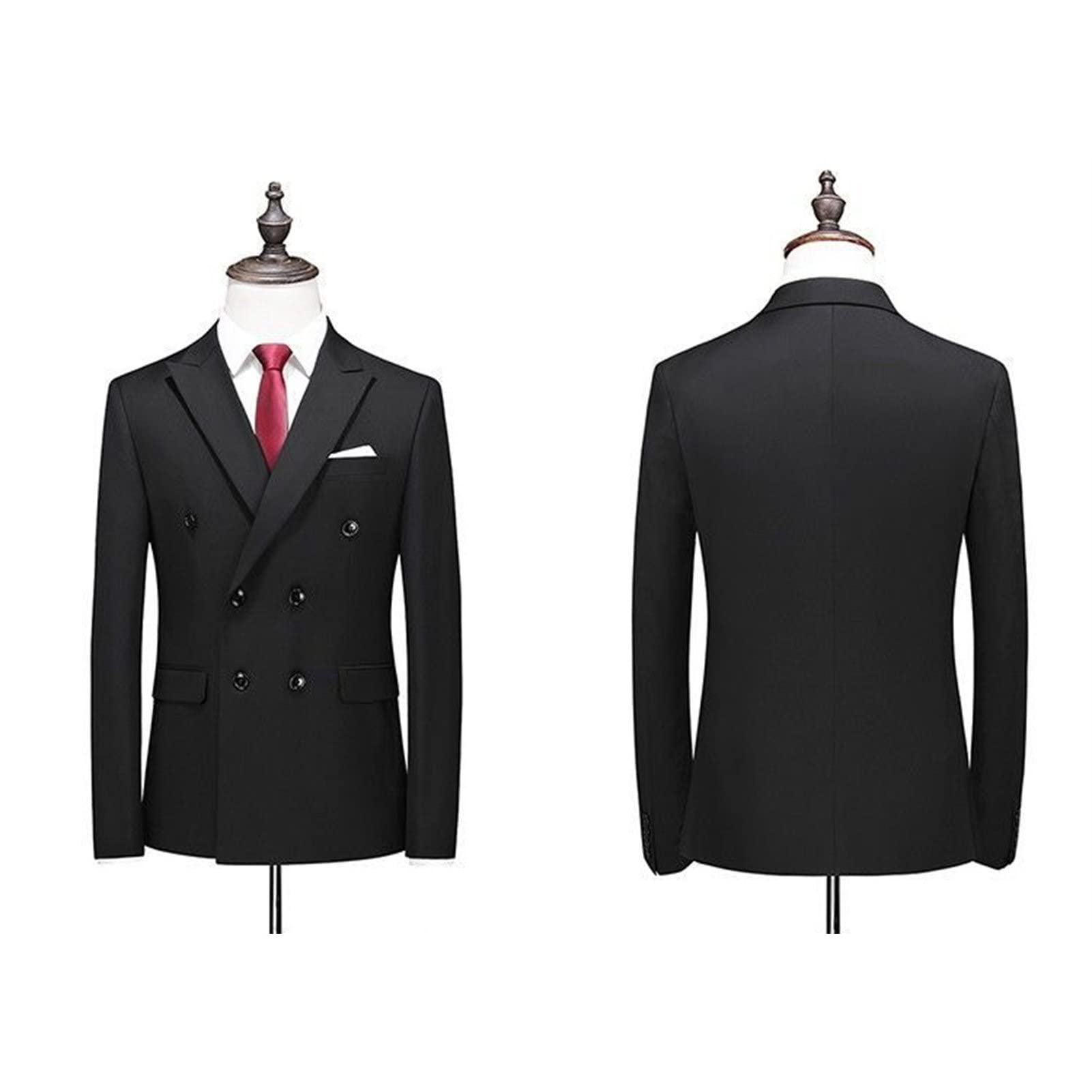 Men's Slim Fit Double Breasted Jacket Slim Fit Business Daily Prom Blazer Peak Lapel Groom Wedding Party Suit Coat (Black 1,Medium)