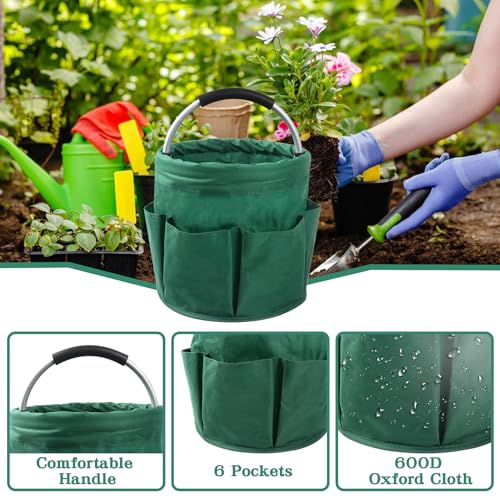 Klmnop Garden Tool Bag, Foldable Gardening Bags for Tools, Garden Tool Organizer with 6 Pockets, Garden Tote Bag for Indoor and Outdoor Use(Green) - Thumbnail 4