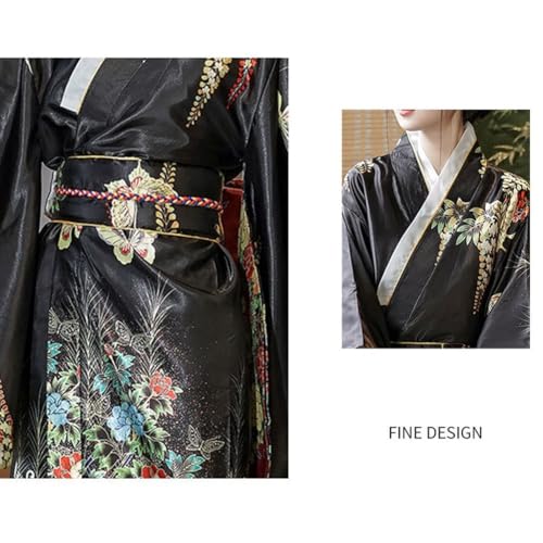Kimono tradicional japonés cómodo para mujer con estampado floral y cinturón obi ajustable 7