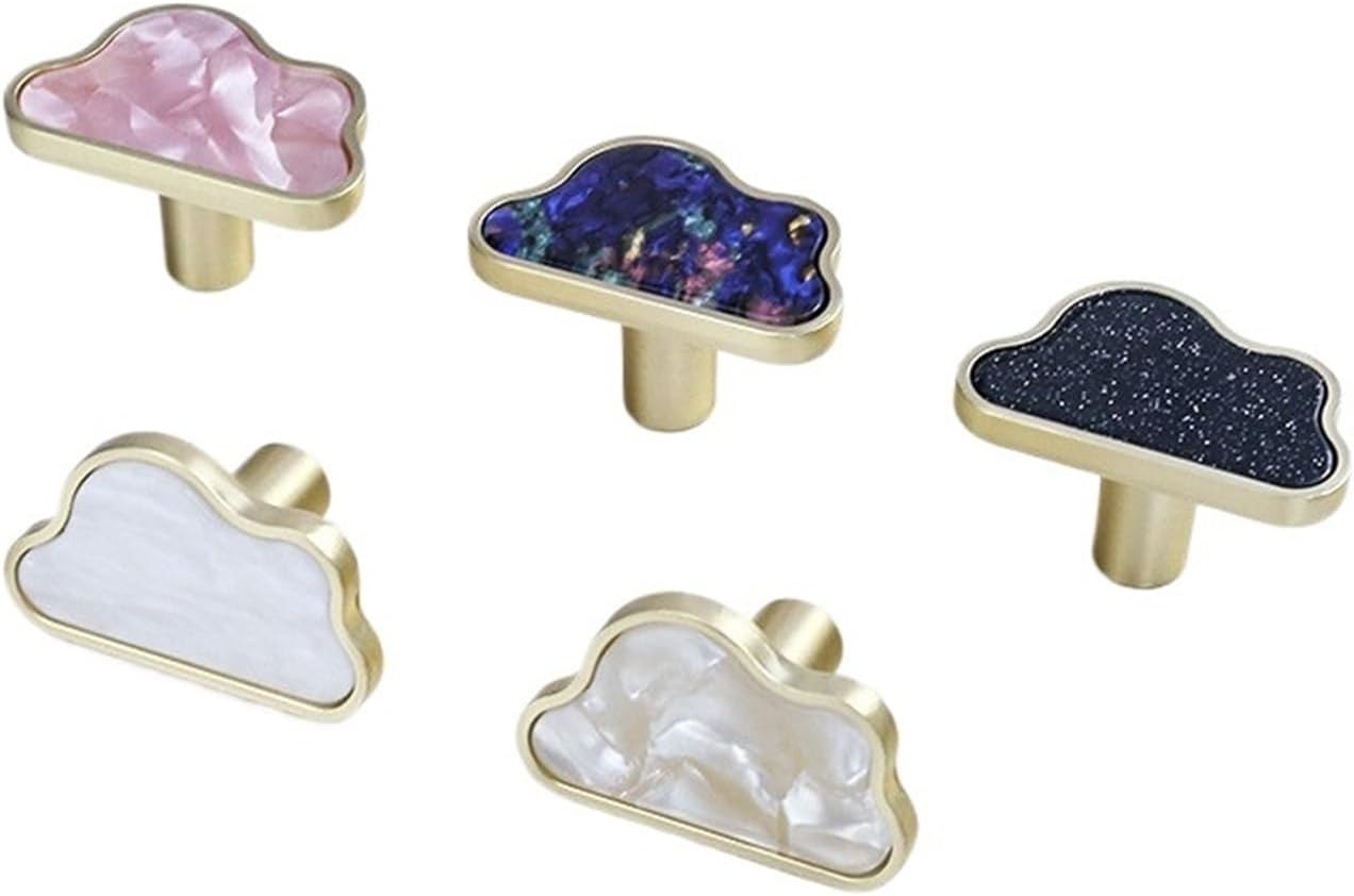 Simple Shell Furniture Door Handle Zinc Alloy Copper Brushed Wine Cabinet Dresser Drawer Knobs Furniture Hardware 2Pcs(Stars Shell White)