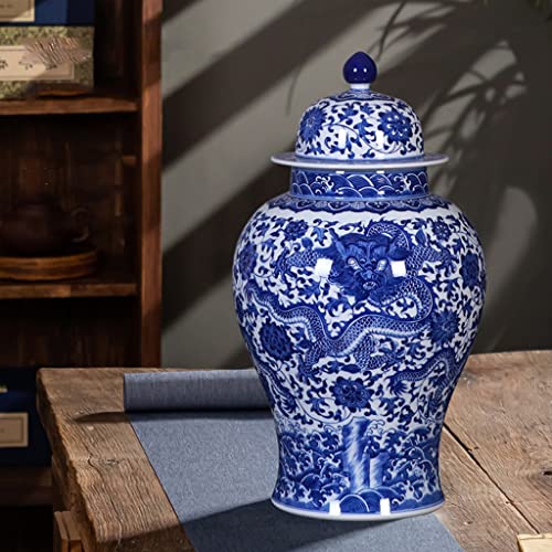 Fotoev Classic Blue And White Dragon And Phoenix Ceramic Ginger Jar Porcelain Vase, Jingdezhen, Porcelain Storage Jars, Decorative Jars With Lid (Color : Dragon) #TOP2