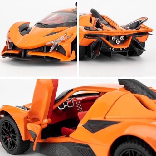 Image of FEXXA 🏎️ Exclusive Alloy Metal Pull Back Die-cast Car Model with Sound Light Mini Auto Toy for Kids Metal Model Toy Car with Sound and Light (1.24 Scale APO-LLO EVO -Orange)