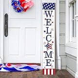 4th of July Welcome Sign for Front Porch, 250th Anniversary Memorial Day Wooden Porch Sign For Outdoor Patio, USA American Flag Standing Yard Sign Summer Door Signs for Garden Wall