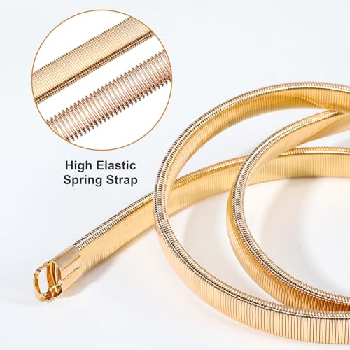 YUXIANLB 1 Pcs Gold Skinny Metal Waist Belt Adjustable Elastic Waistband for Women Dresses Skirts Jeans Pants Wedding Parties Casual Outfits Stylish Body Shaping Accessory Gift for Her