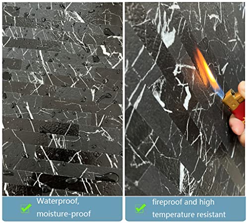 Xuaniny 7-Sheet Peel And Stick Backsplash Tiles,Faux Pvc Black Marble Kitchen Stickers，Wall Panels For Bathroom, Bedroom, Laundry Room (7, Faux Marbled Black) #TOP3