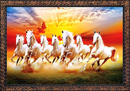 Image of KYARA ARTS seven vastu running horse wall painting (53 cm x 70 cm single framed)