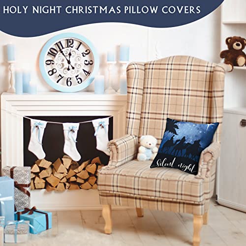 Lounsweer LOUNSWEER-PILLOWS CUSHION-659 4 Pieces Christmas Pillow Covers 18 X 18 Nativity Scene Pillow Cover Holy Night Jesus Nativity Throw Pillow Case thumb #5