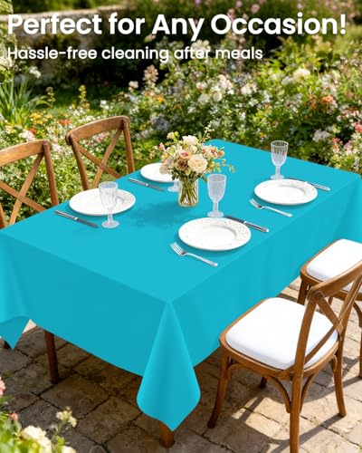 Image of LANLISA 4 Pack Teal Plastic Tablecloth Disposable, 54 x 108 Inch