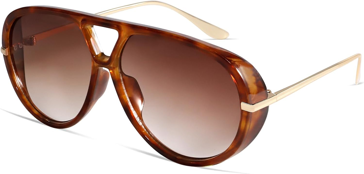 Retro Gold Aviator Sunglasses for Women Men, 2026 Metal Oversized 70s Aviators Black Sun Glasses - Image 9