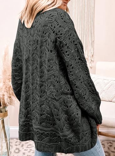 Image of Eytino Womens Plus Size Crochet Cardigan Sweater Long Sleeve Hollow Out Open Front Cardigans Outwear(1X-5X)