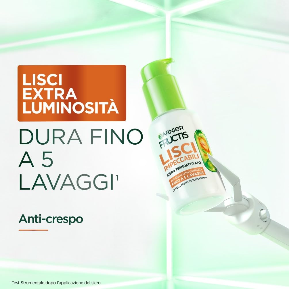 Garnier Fructis Siero Termoprotettore, Per Capelli Lisci e Lucenti a Lungo, Resistenti all'Umidità, Trattamento Lisciante alla Cheratina Vegetale e Olio di Argan, Lisci Cheratina, 50 ml