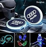 Honghou Technology 2pcs LED Car Cup Holder Lights for Audi, 7 Colors Changing USB Charging Mat Luminescent Cup Pad, LED Interior Atmosphere Lamp(Audi)